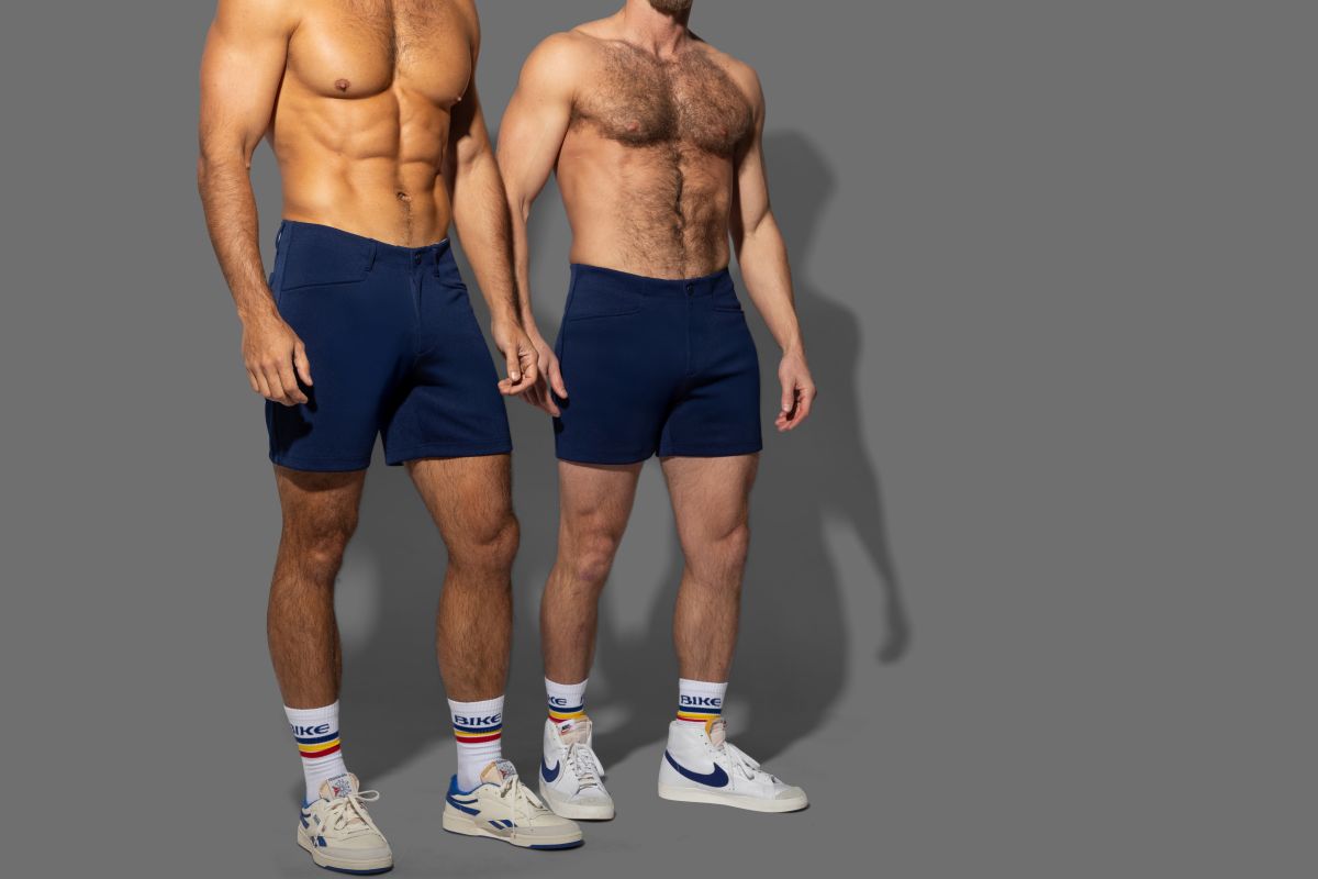 Navy blue BIKE athletic BAM207 coaches shorts with 5 inch inseam and drawstring waistband for active use