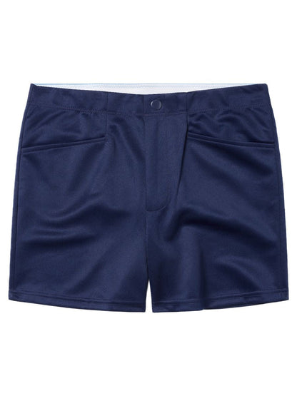 Navy blue BIKE athletic BAM207 coaches shorts with white waistband two front pockets and 5 inch inseam for training