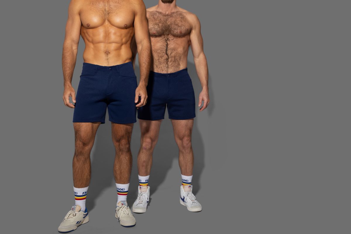 Navy blue tailored fit bike athletic bam207 coaches shorts with subtle side seam detailing and 5 inch inseam