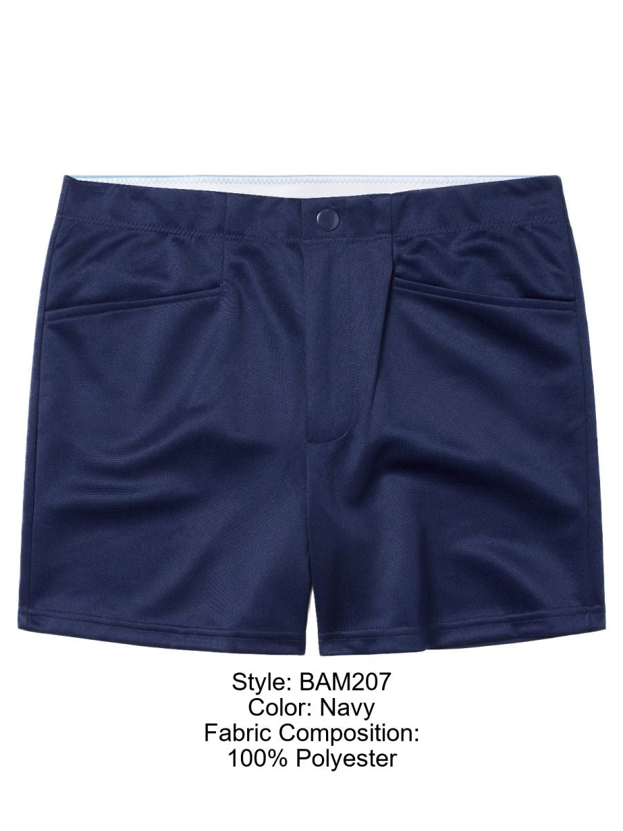 Navy bike athletic bam207 coaches shorts made of polyester with white waistband and front pockets 5 inch inseam