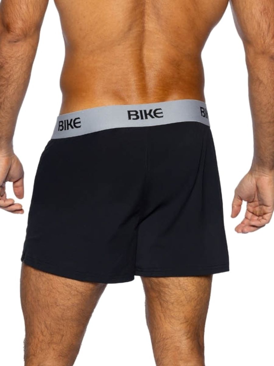 Black bike athletic BAM216 jock shorts with a gray waistband featuring bold black bike lettering