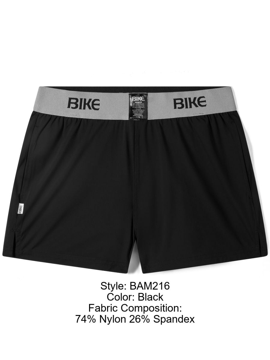Black bike athletic bam216 jock short with gray waistband made of 74% nylon and 26% spandex