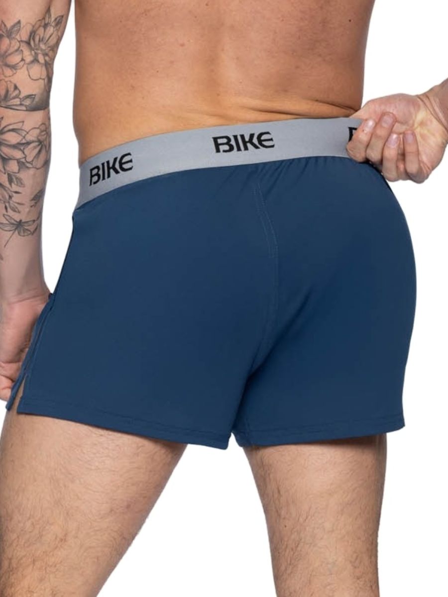 Navy bike athletic BAM216 performance men’s boxer briefs with gray elastic waistband for active use