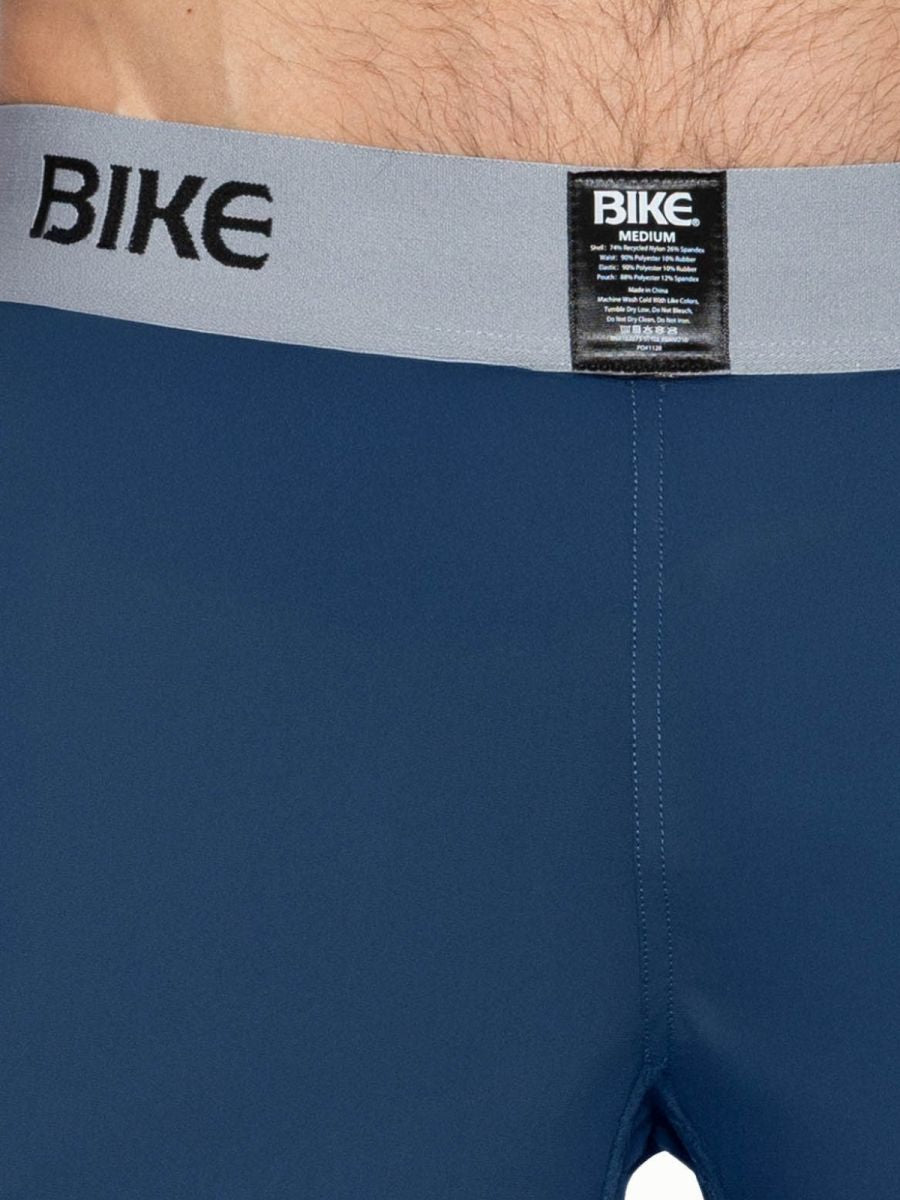 Blue bike athletic bam216 performance jock shorts with gray waistband featuring bike logo in black front view
