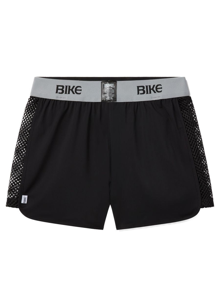 Black bike athletic bam225 peek a boo jock short with gray waistband and black mesh side panels