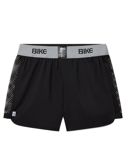 Black bike athletic bam225 peek a boo jock short with gray waistband and black mesh side panels