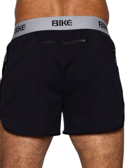 Black bike athletic bam225 peek-a-boo jock shorts with gray waistband and mesh side panels for active wear