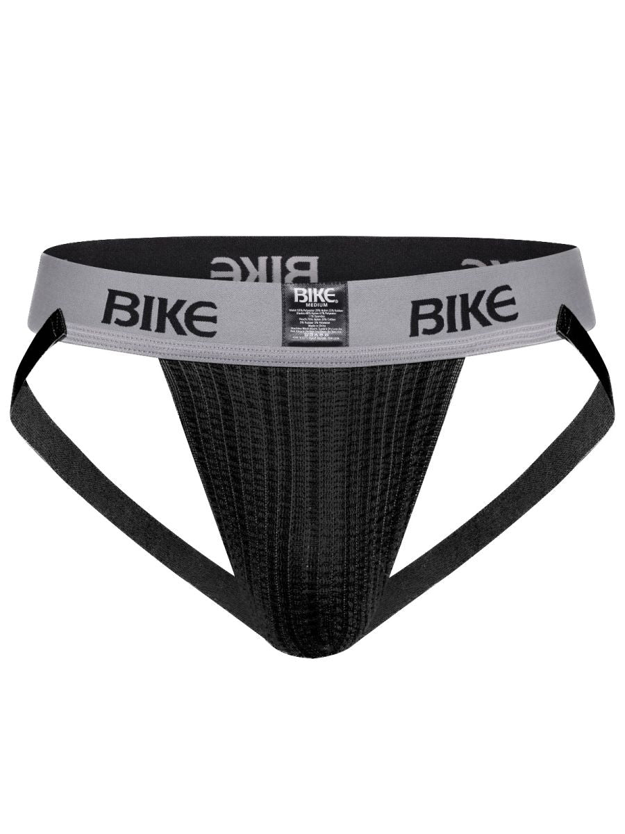 Black bike brand athletic briefs with gray waistband and bike logo in black lettering from the bas303 classic line