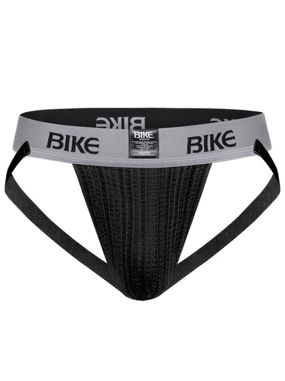 Black bike brand athletic briefs with gray waistband and bike logo in black lettering from the bas303 classic line