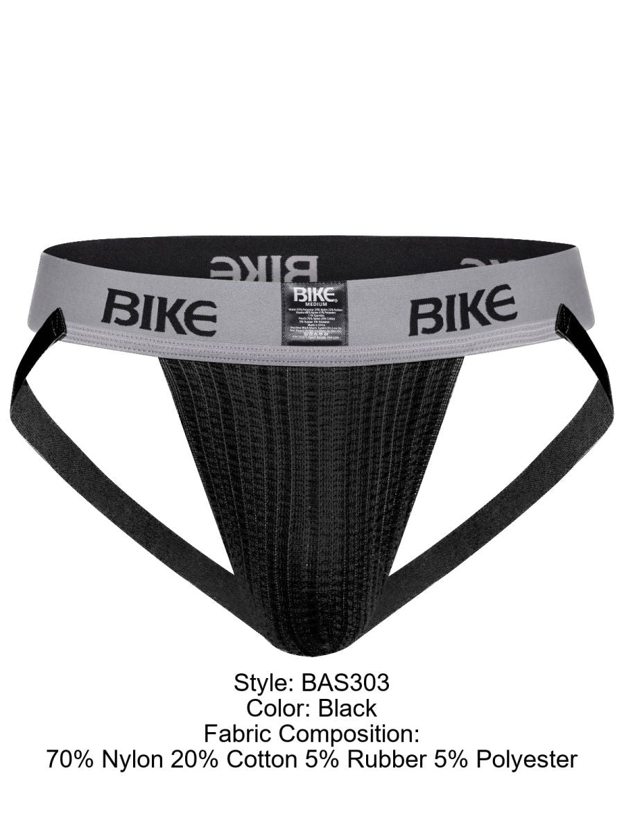 Black bike athletic briefs with ribbed texture and gray waistband from BIKE athletic BAS303 classic jockstrap collection
