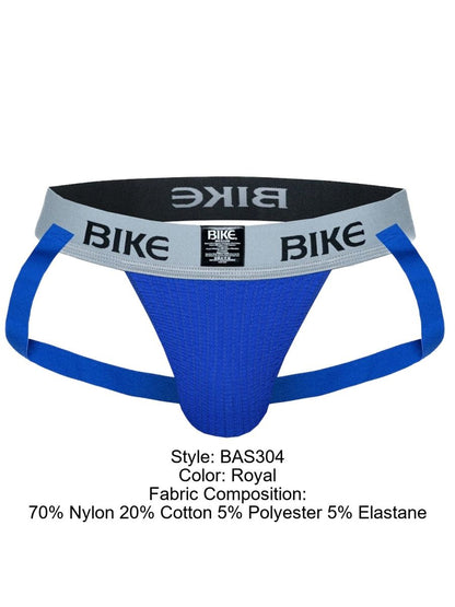 Royal blue BIKE athletic jockstrap with a grey waistband and blue straps.
