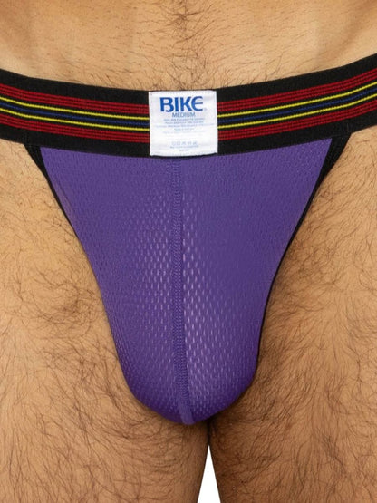 Purple BIKE athletic performance mesh jockstrap for men.