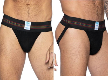 Black bike athletic bas306 original number 10 jockstrap with striped red white and yellow waistband