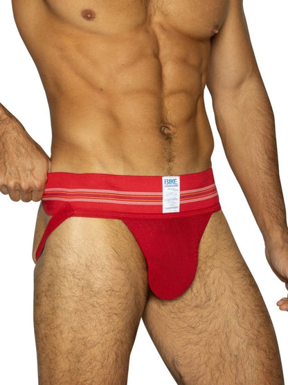 Red bike athletic bas306 original number 10 jockstrap with striped waistband and white bike label in vibrant red