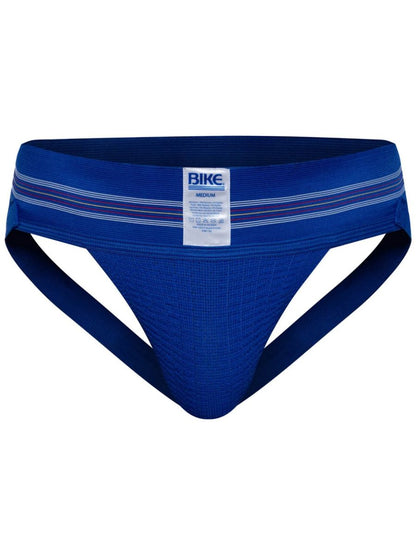 Bike athletic bas306 original number 10 jockstrap in royal blue with ribbed texture and white striped waistband