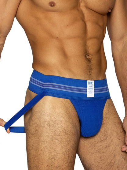 Blue athletic briefs bike bas306 original number 10 jockstrap with striped waistband and adjustable side strap in royal