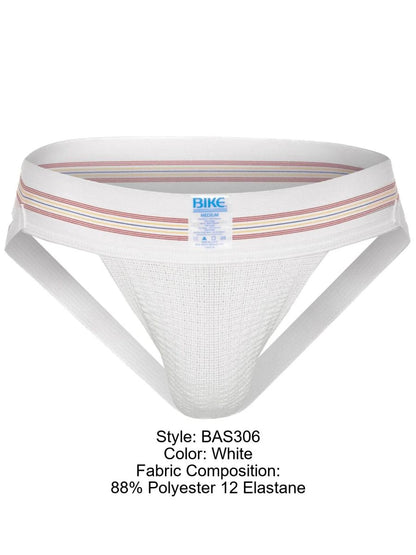 White bike athletic bas306 original number 10 jockstrap briefs with striped waistband made of polyester and elastane