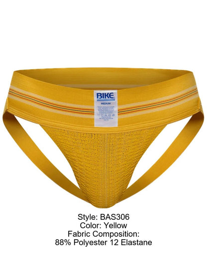 Yellow bike athletic briefs with textured mesh fabric and striped waistband from the BAS306 Original Number 10 line