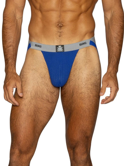Royal blue BIKE Athletic men's jockstrap with grey waistband.