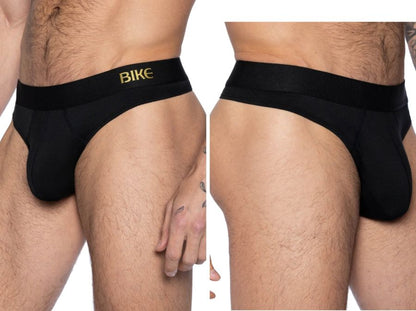 Black bike athletic bas319 active thong bike briefs with gold bike logo on waistband for men