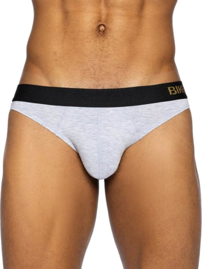 Bike athletic bas319 active thong in light gray heathered fabric with black waistband and gold lettering