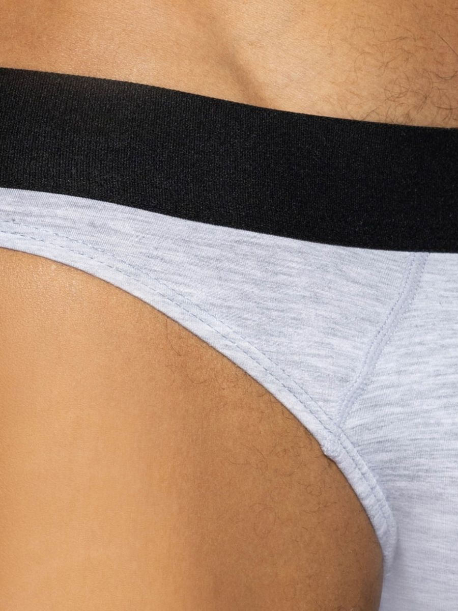 Bike athletic bas319 active thong in light gray with gray heathered fabric and solid black waistband front view