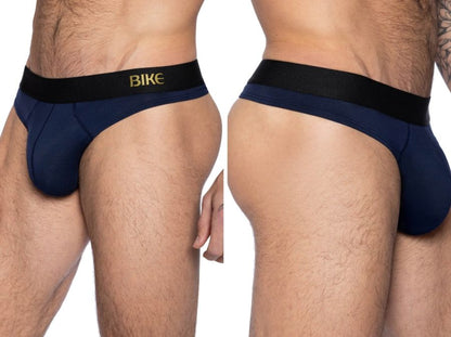 Navy bike athletic bas319 active thong with black waistband and gold bike lettering designed for athletic use