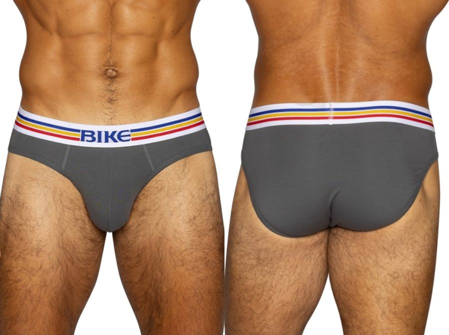 Men's charcoal grey BIKE stretch cotton briefs with a striped waistband.