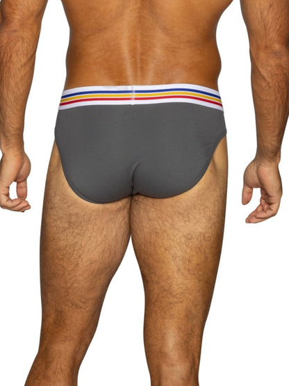 BIKE Men's stretch cotton brief in charcoal grey with a striped waistband.