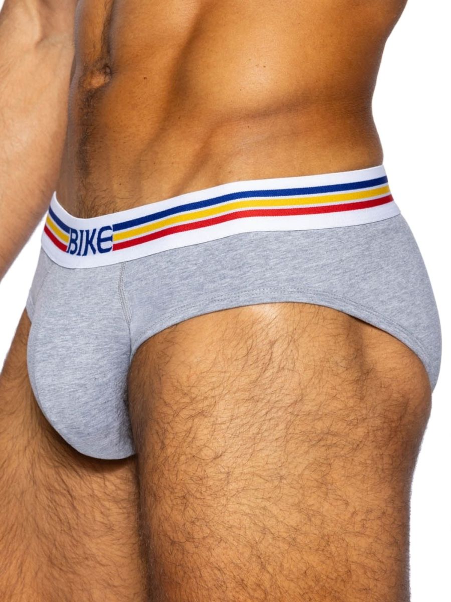 Gray heathered bike athletic bas327 men’s stretch cotton briefs with white waistband and colorful stripes