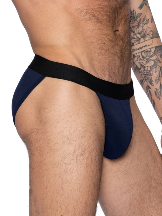 Navy blue bike athletic bas331 active jock brief with black elastic waistband designed for sports use