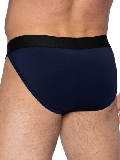 Navy blue BIKE athletic jock briefs with a black elastic waistband designed for active support and comfort