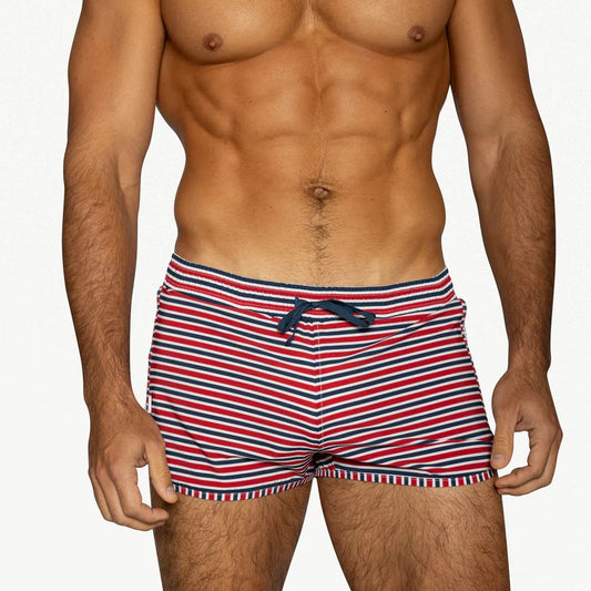 BIKE Athletic Peek-A-Boo Swim Short - Sailor Stripe