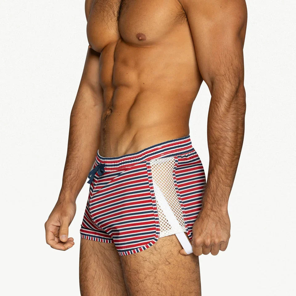 BIKE Athletic Peek-A-Boo Swim Short - Sailor Stripe