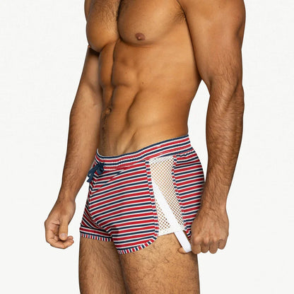 BIKE Athletic Peek-A-Boo Swim Short - Sailor Stripe