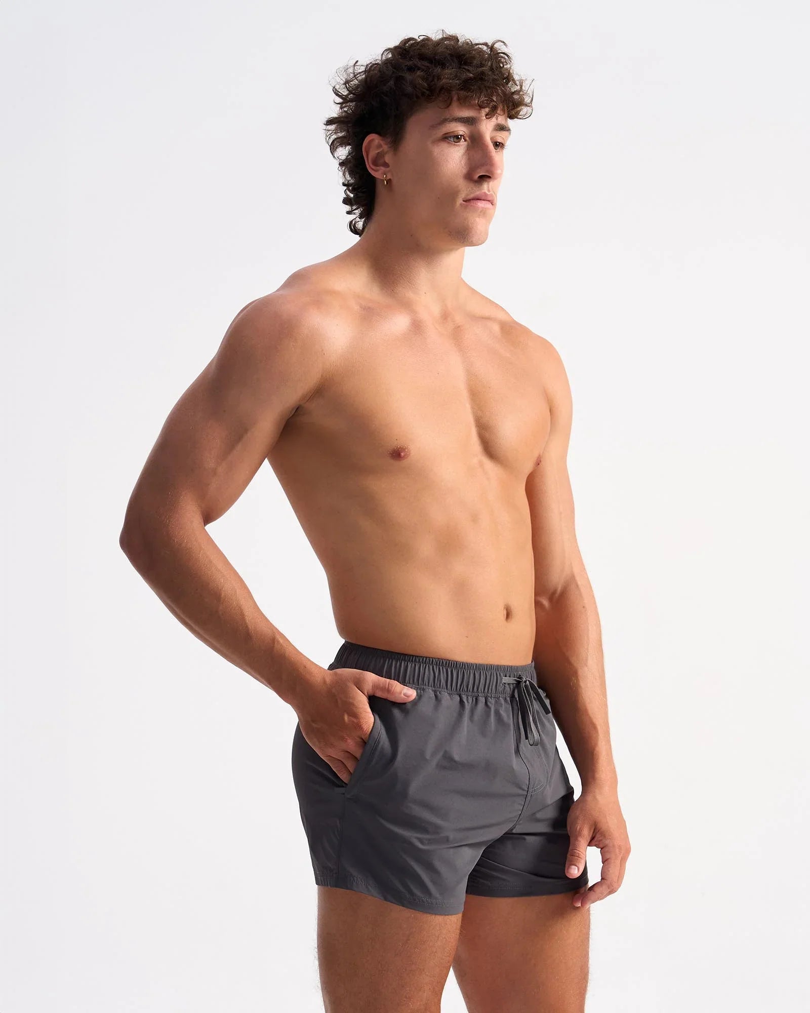 Dark gray lightweight swim trunks bolt 3 short with elastic waistband and drawstring for comfortable fit