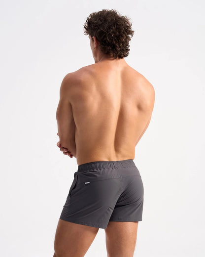 Dark gray bolt 3 inch athletic shorts with sleek modern design and elastic waistband for comfortable wear
