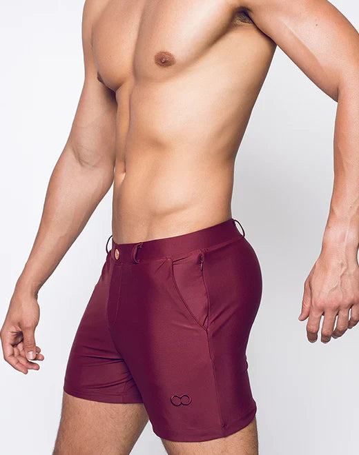 Bondi short maroon athletic shorts with sleek form-fitting design and subtle brand logo on the lower leg