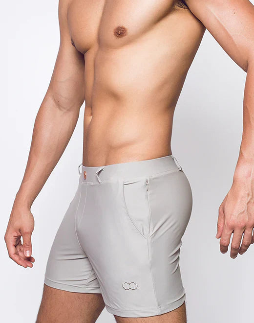 Gray Bondi short athletic shorts with sleek form-fitting design and subtle branding on the lower leg