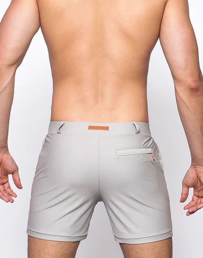 Bondi short gray athletic shorts with sleek modern design and subtle orange branding on the waistband