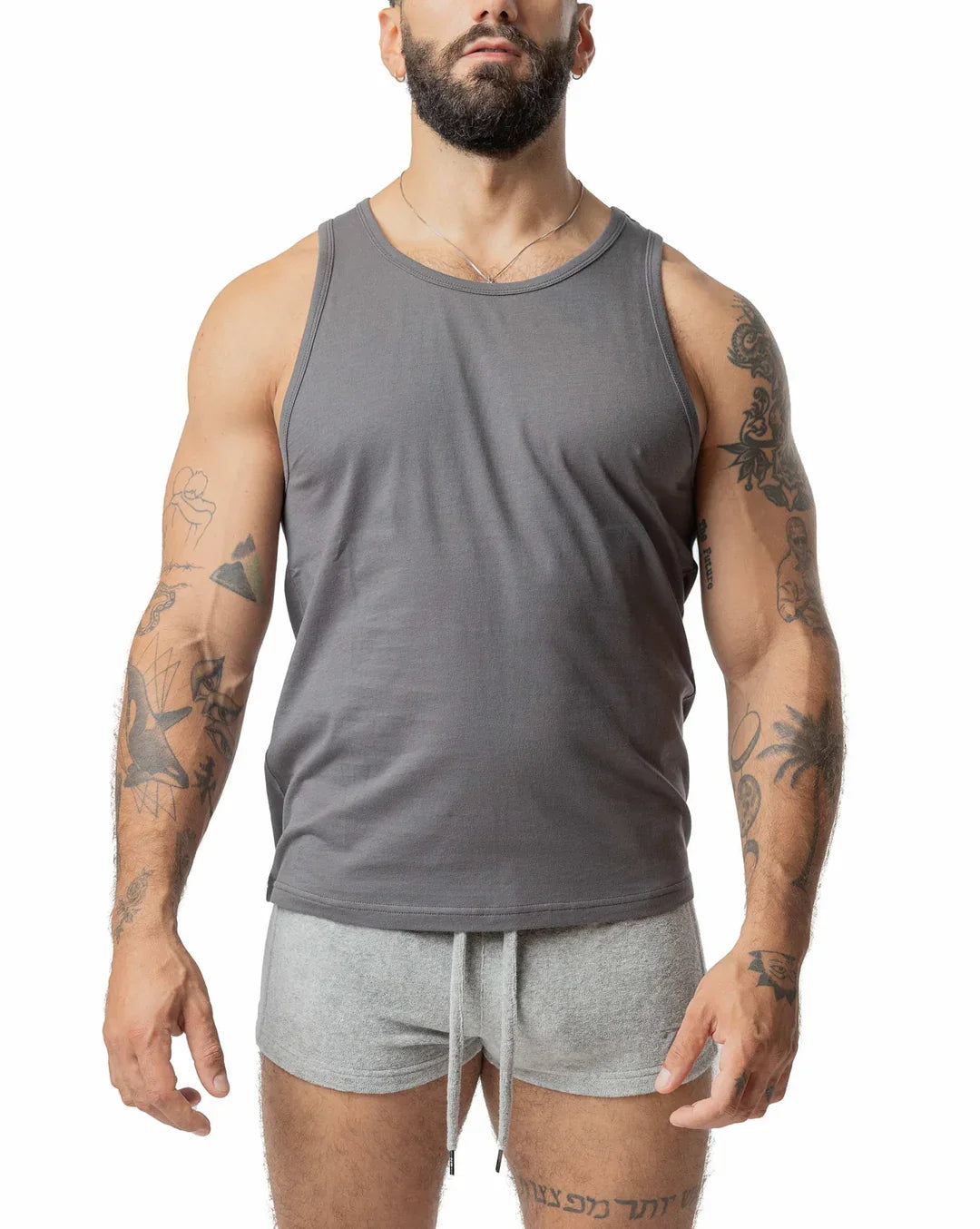 Gray brandmark tank sleeveless tank top with round neckline and relaxed fit perfect for casual wear
