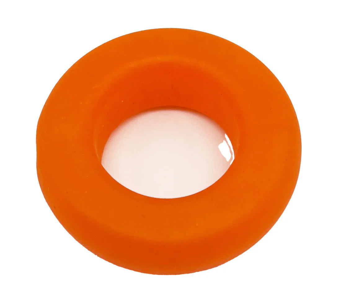 Bright orange BUFU ring made of silicone with a smooth slightly glossy finish and comfortable fit