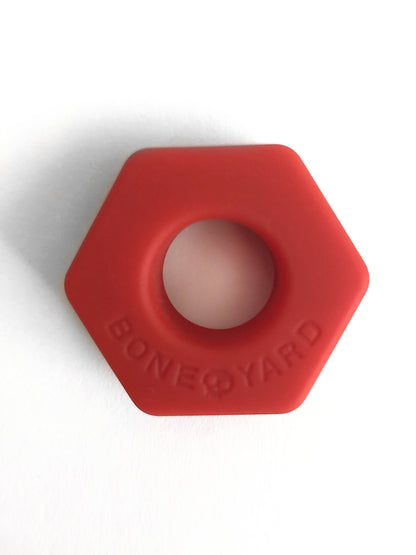 Red hexagonal silicone ring bust a nut with bone yard embossed for a secure grip and style