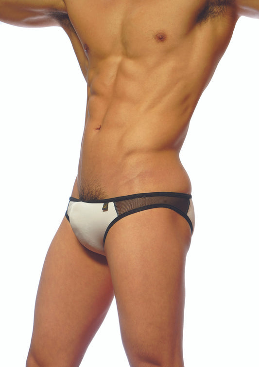 Groovin underwear athletic v cut mesh brief white with black mesh side panels and trim in white fabric