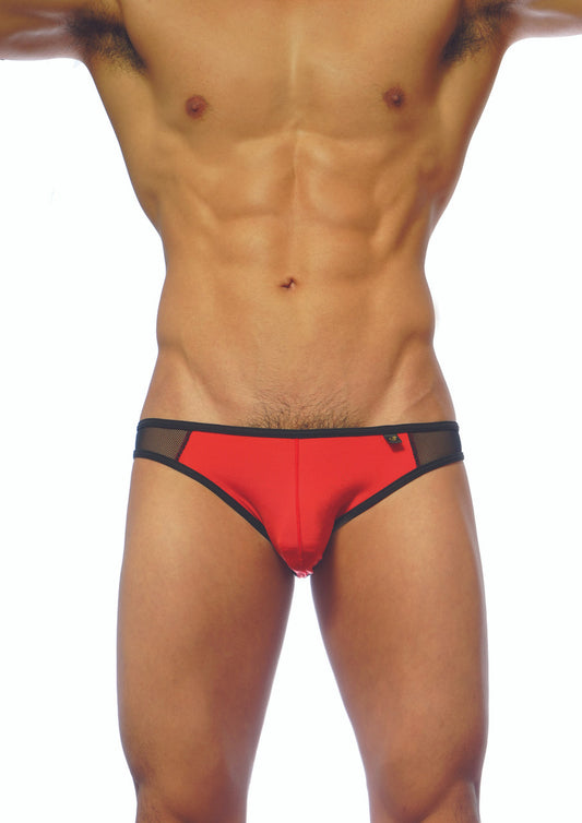 Groovin underwear athletic v-cut mesh brief in red with black trim made of breathable mesh for men