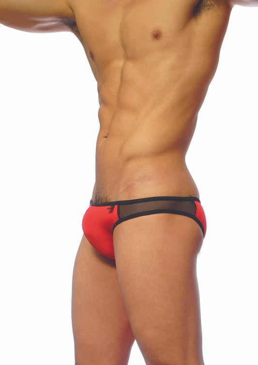 Red and black groovin underwear athletic v-cut mesh briefs featuring a sleek form-fitting design