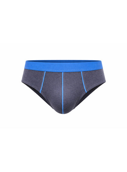 Dark gray basix comfort contrast briefs with vibrant blue waistband and stitching for everyday comfort wear