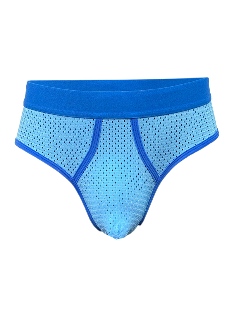 Blue mesh briefs with solid blue waistband and trim from basix comfort mesh brief for breathable everyday wear