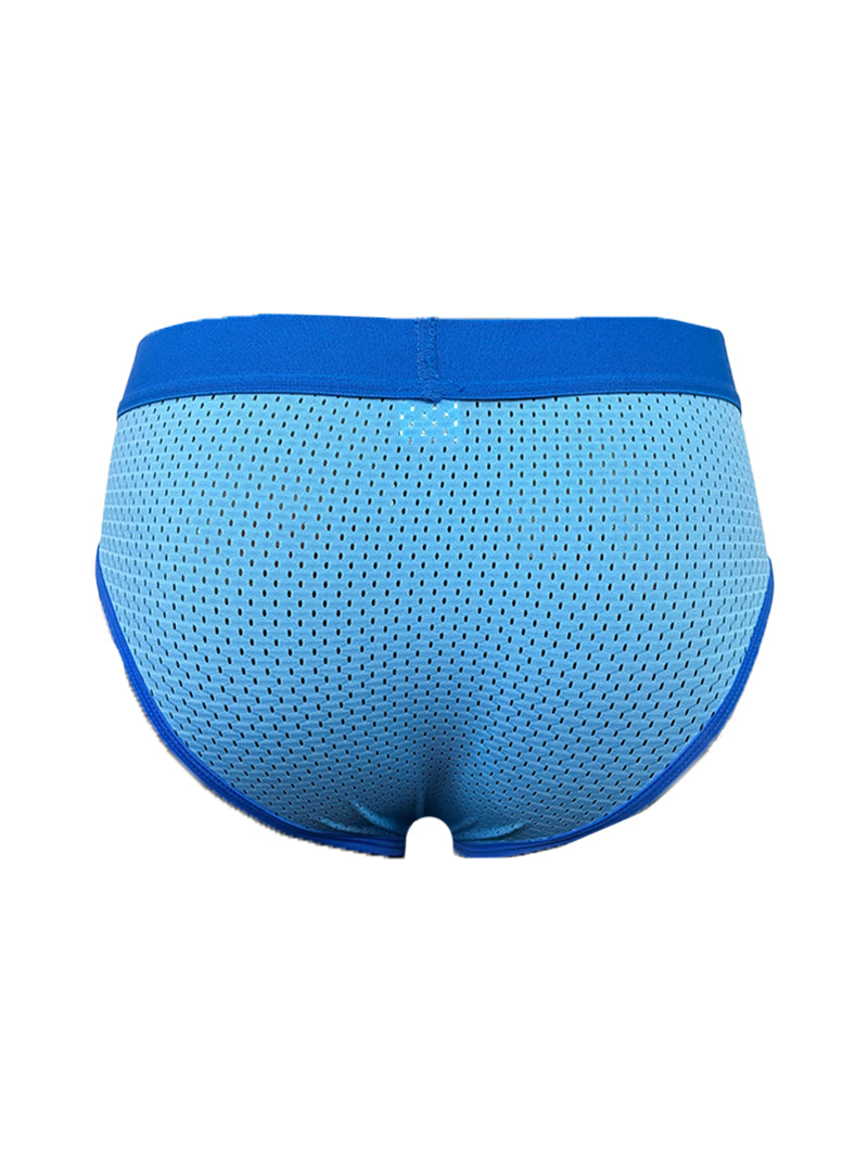 Blue mesh briefs with a solid blue waistband from basix comfort mesh brief for breathable daily wear
