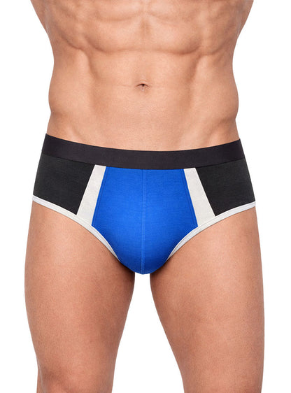 Blue and black Basix Comfort One Brief athletic briefs with white trim designed for comfort and support